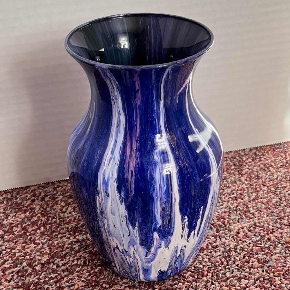 Multi-Color Pour Painted Glass Vase with Resin Topcoat - Handmade